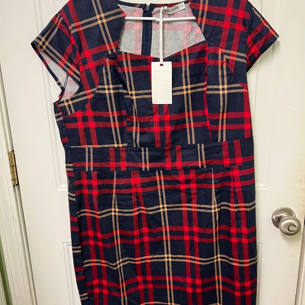 Grace Karin Red and Black Plaid Dress NWT 2XL